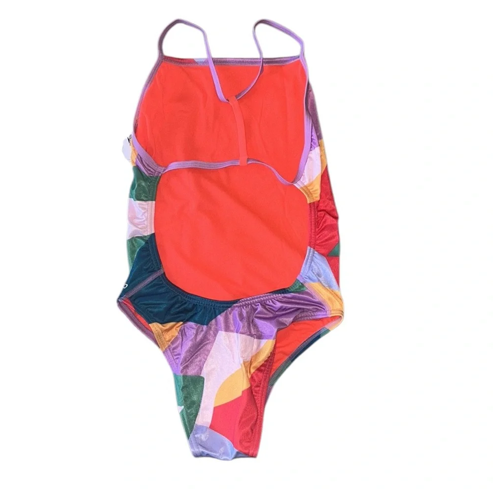 NWT Speedo Eco Endurance Cheeky T-Strap One Piece Swimsuit in Geo Colorblock - S